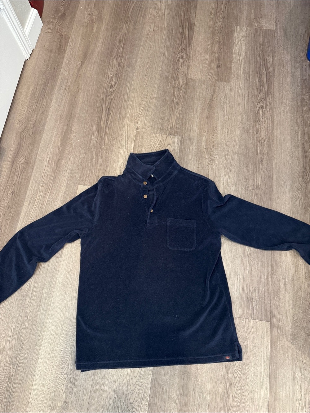 Faherty Navy Long-Sleeve Polo with Chest Pocket